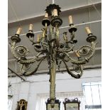 A pair of French gilt bronze twelve branch chandeliers, early 20th century,