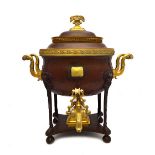 An early Victorian copper, brass and ivory mounted samovar, of shaped rectangular form,