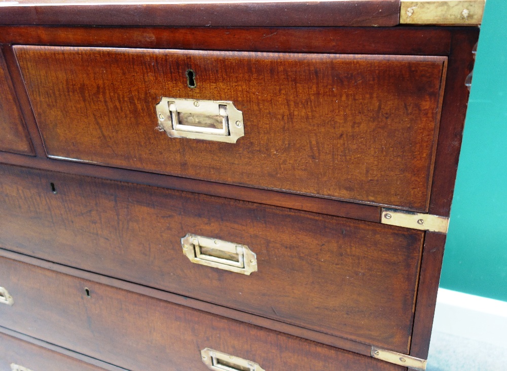 A 19th century brass bound mahogany campaign style chest of two short and three long drawers, - Image 2 of 2