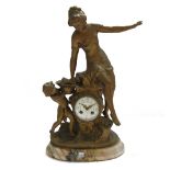 After Moreau, a French gilt spelter figural mantel clock 'First Flowers',