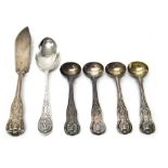 A set of four Victorian silver King's pattern salt spoons, London 1840, initial engraved,