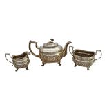 An Irish George III three piece tea set, comprising; a teapot,