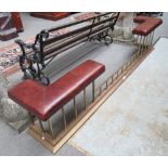 A Victorian style brass and leather upholstered club fender, late 20th century,