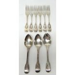 Silver table flatware, comprising; a pair of George III fiddle and thread pattern tablespoons,