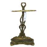 A gilt metal twin division umbrella stand, early 20th century, with loop handle,