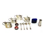 A group of silver and silver plated condiments,