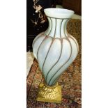 A large 20th century iron and frosted glass vase. 68cm tall.