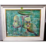 Chiog Frans (20th century), Double portrait, oil on board, signed, 39cm x 49cm.