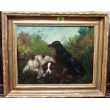 Follower of George Armfield, Spaniels, oil on board, 28cm x 36cm.