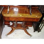 A late George III inlaid mahogany D-shaped card table, on four downswept supports, 91cm wide.