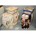 Two similar 20th century Oriental glazed garden seats formed as elephants, (2).