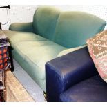 A 20th century mahogany framed, Howard style, green upholstered two seat sofa. 152cm wide.