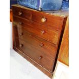 A Victorian mahogany chest of two short and three long graduated drawers, on plinth base,
