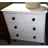 A 19th century white painted pine chest with two short and two long drawers, 86cm wide.