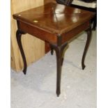 An Edwardian mahogany envelope card table, on cabriole supports, 56cm wide.