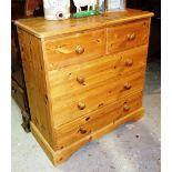 A 20th century pine chest of two short and three long drawers, on bracket feet. 92cm wide.