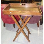 A 20th century oak butlers tray on stand. 70cm wide.