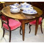 An 18th century oak drop flap table with single drawer. 144cm wide.