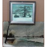 Charles Cuzin (1907-1975), Winter landscape, oil on board, unframed, signed, 39cm x 62cm.