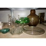 A quantity of mainly 20th century glass, including; a pair of spiral moulded decanters,