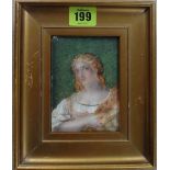 Manner of Titian, Portrait miniature of a lady in classical dress, watercolour on ivory, 11.