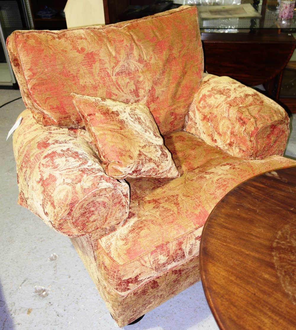 A large 20th century red and gold sofa and armchair. - Image 2 of 2