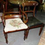 A Regency mahogany open armchair, with shepherd crook arms and a William IV single dining chair.