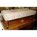 A 19th century walnut rectangular stool with embroidered upholstery. 102cm wide.