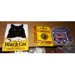 A group of three 20th century reproduction enamel signs, including Black Cat Cigarettes,