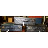 Three similar Dark blue 'Globetrotter' suitcases, all approx, 76cm wide, (3).