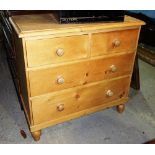 An early 20th century pine chest of two short and two long drawers, 90cm wide.