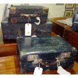 A navy blue vanity case, lacking contents, 38cm with engraved letter A and crown,