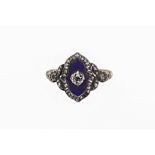 An early Victorian gold, diamond and blue enamel mourning ring,
