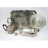A George III style shaped rectangular electroplate two-handled tray, with moulded border,