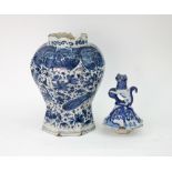 A Delft blue and white octagonal baluster vase, 18th Century,