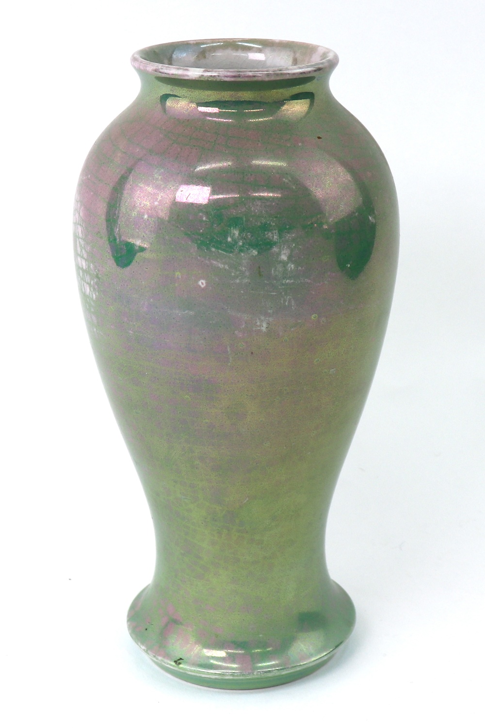 A William Moorcroft green lustre baluster vase, impressed to base 'Moorcroft M44, Made in England',