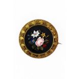 A Victorian gold and pietra dura round brooch,