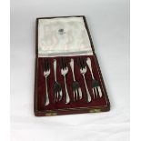 A cased set of six silver Hanoverian pattern pastry forks, Grimme & Higgs, Sheffield 1962,