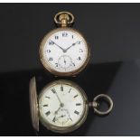A Swiss gold-plated open face keyless pocket watch, with Swiss twenty-one jewel movement,