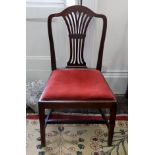 Three pairs of George III and later mahogany dining chairs, all with arched pierced splat backs,
