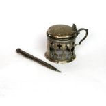 A Victorian cylindrical silver mustard pot frame, Edward, John & William Barnard, London 1851,