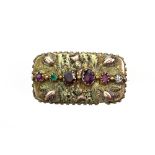An early 19th century gold and multi-gem 'Regard' brooch, the graduated Ruby, Emerald, Garnet,