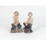 A Royal Copenhagen figure, Faun on tortoise, no. 858 together with Faun on a tree stump, no.