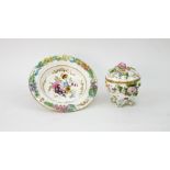 A Coalbrookdale porcelain bowl and cover, encrusted with flowers and heightened with gilding,