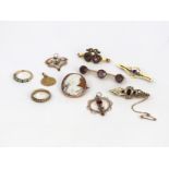 A collection of gold and gem set jewellery, comprising; an 18ct gold and paste eternity ring,