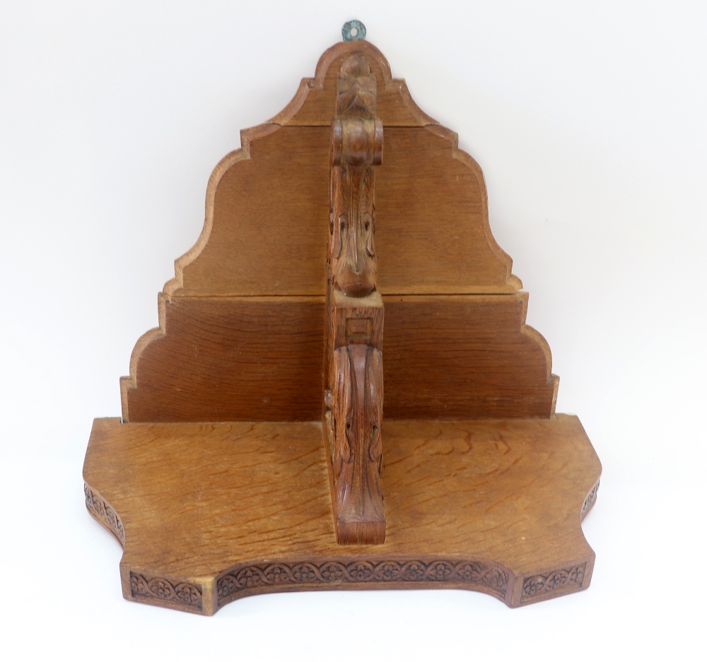 A Victorian oak clock bracket, circa 1870, of shaped outline with outset corners, - Image 2 of 2