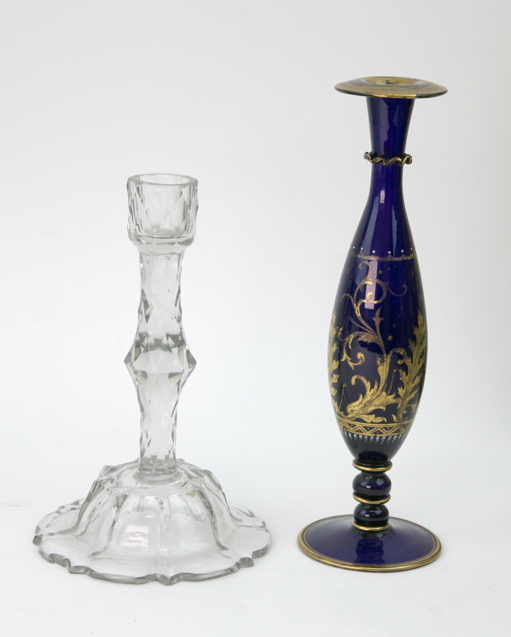 A Bohemian slender baluster shape blue glass vase, circa 1870,