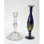 A Bohemian slender baluster shape blue glass vase, circa 1870,