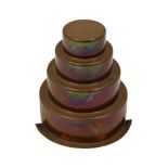 A Victorian copper stepped circular jelly mould, composed of four circular tiers, unmarked,