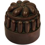 A Victorian circular copper jelly mould, no. 232, two-tier with spiral lobed top, stamped '232', 11.